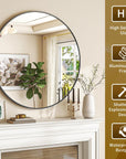VETROVUE Black Round Mirror, 30 Inch Bathroom Mirror with Metal Frame, Wall Wall - Mounted for Entryway, Bathroom, Vanity, Living Room - From Where - 