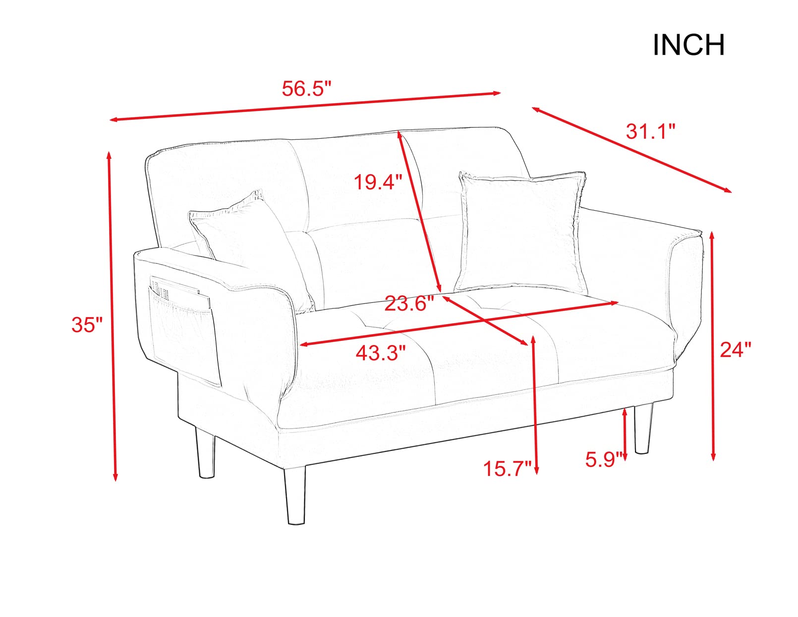Vintage Fabric Adjustable Sleeper Sofa Bed - From Where - 