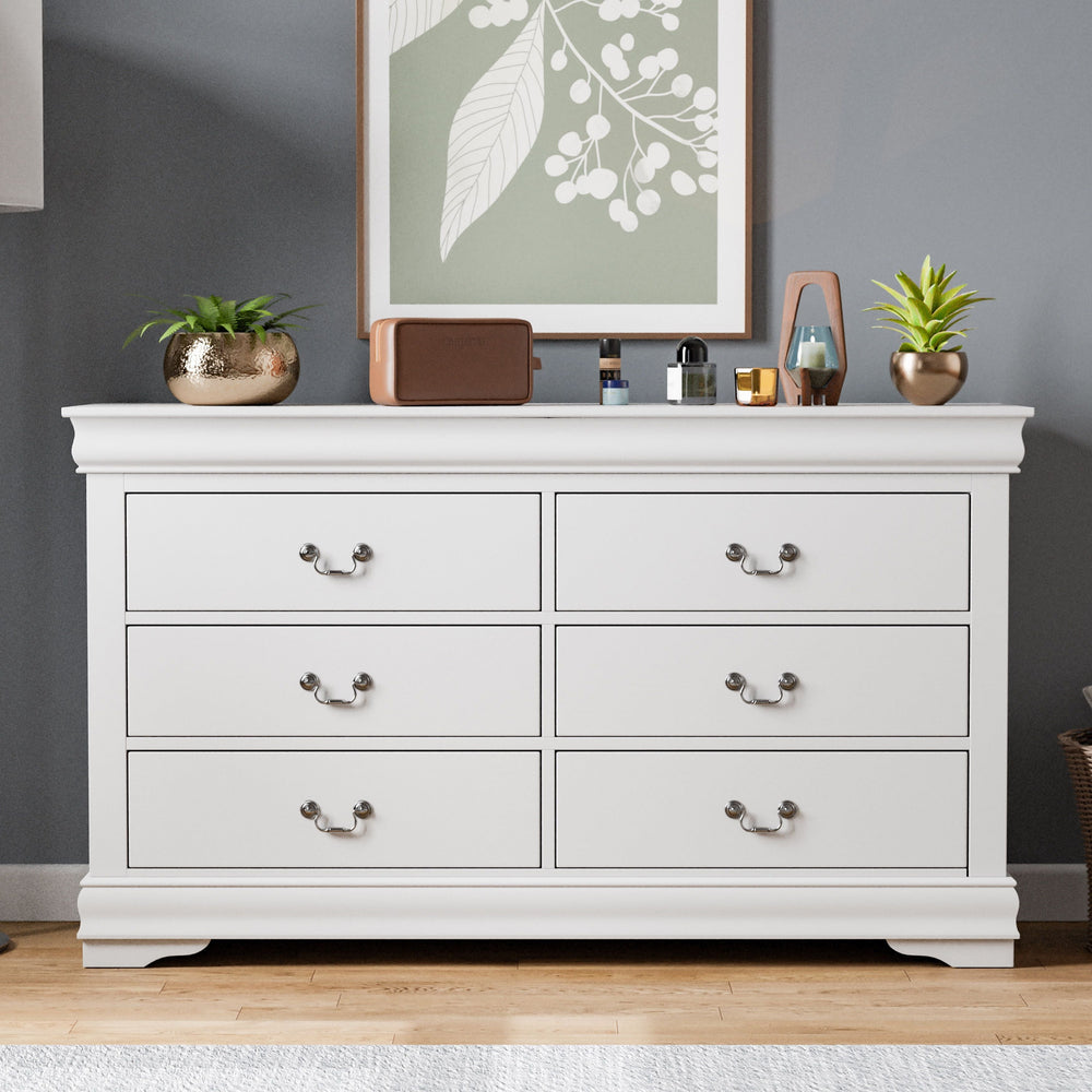 Vrai 6 - Drawer Solid Wood White Dresser - From Where - 