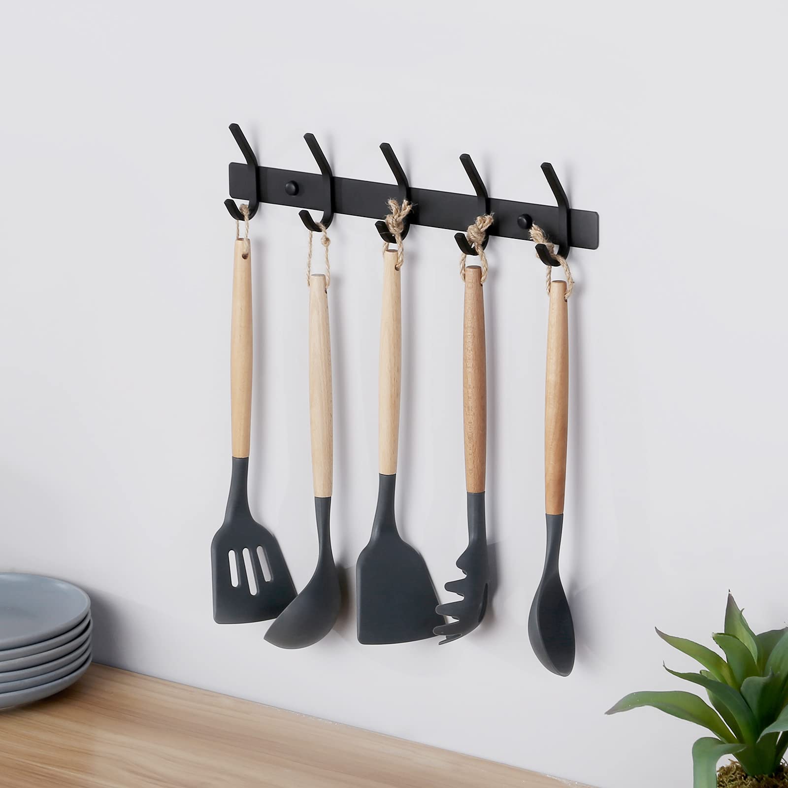 Wall Coat Hook Rack with 5 Robe Hooks - From Where - 