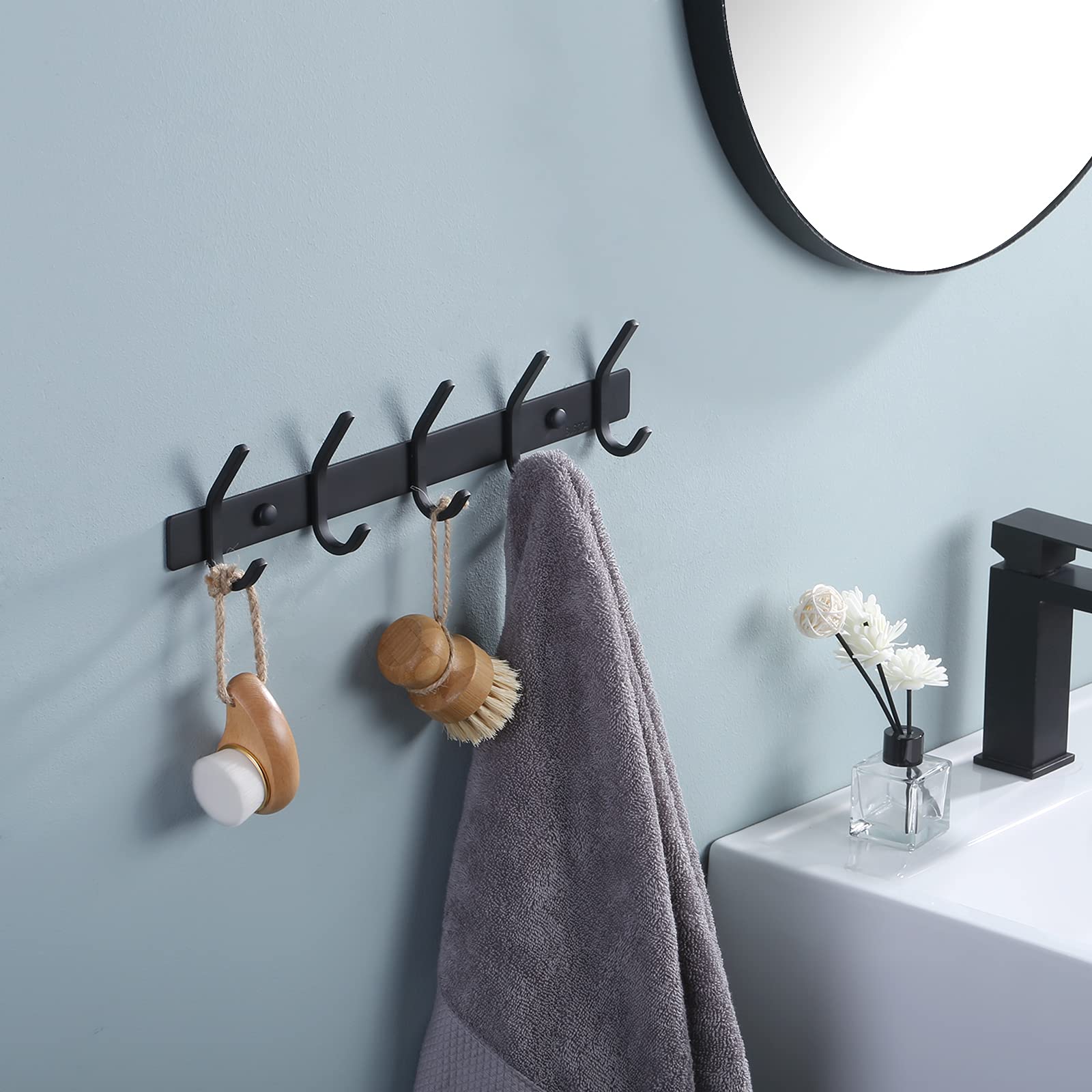 Wall Coat Hook Rack with 5 Robe Hooks - From Where - 