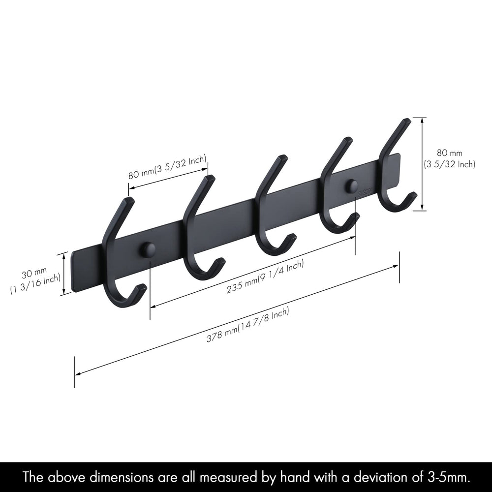 Wall Coat Hook Rack with 5 Robe Hooks - From Where - 