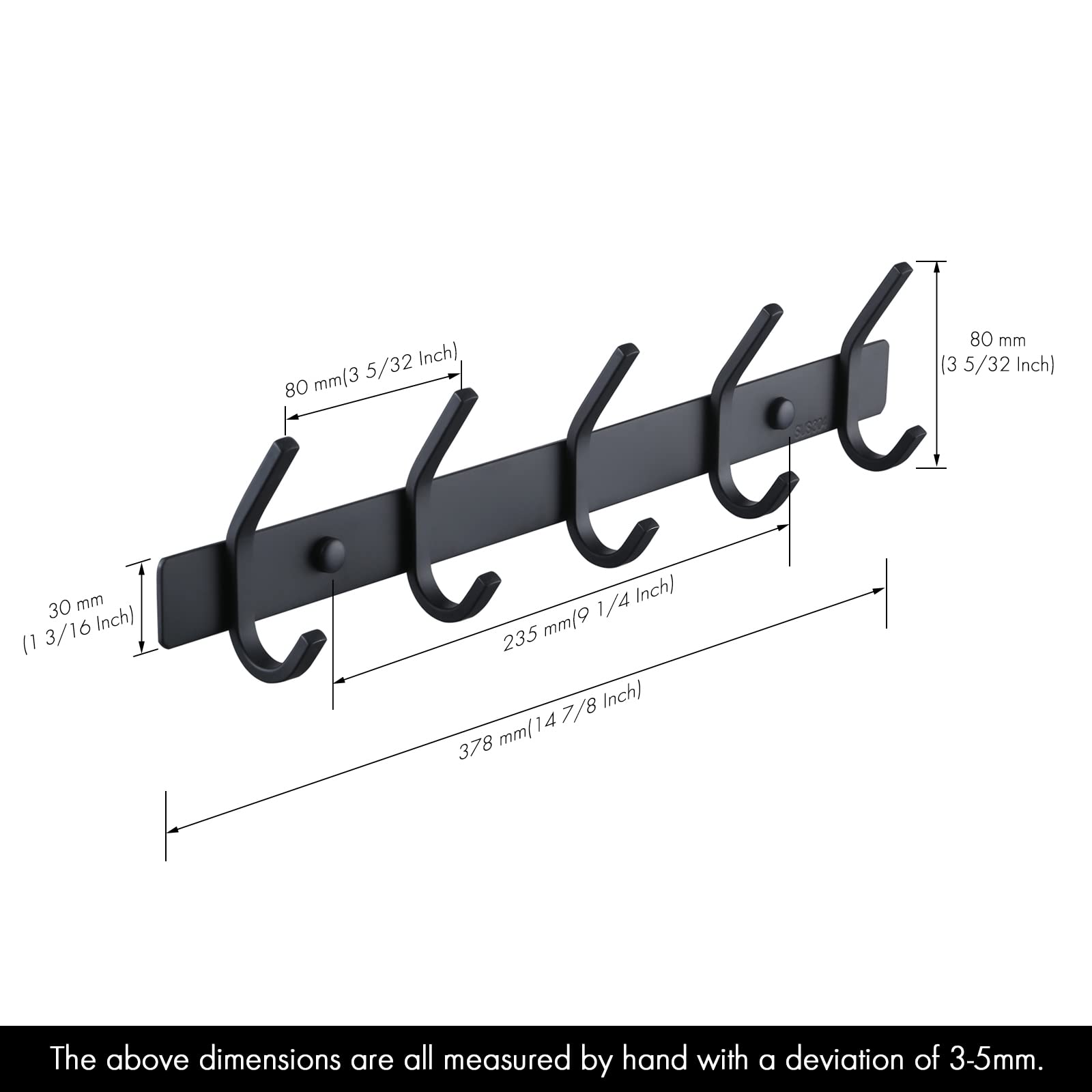 Wall Coat Hook Rack with 5 Robe Hooks - From Where - 