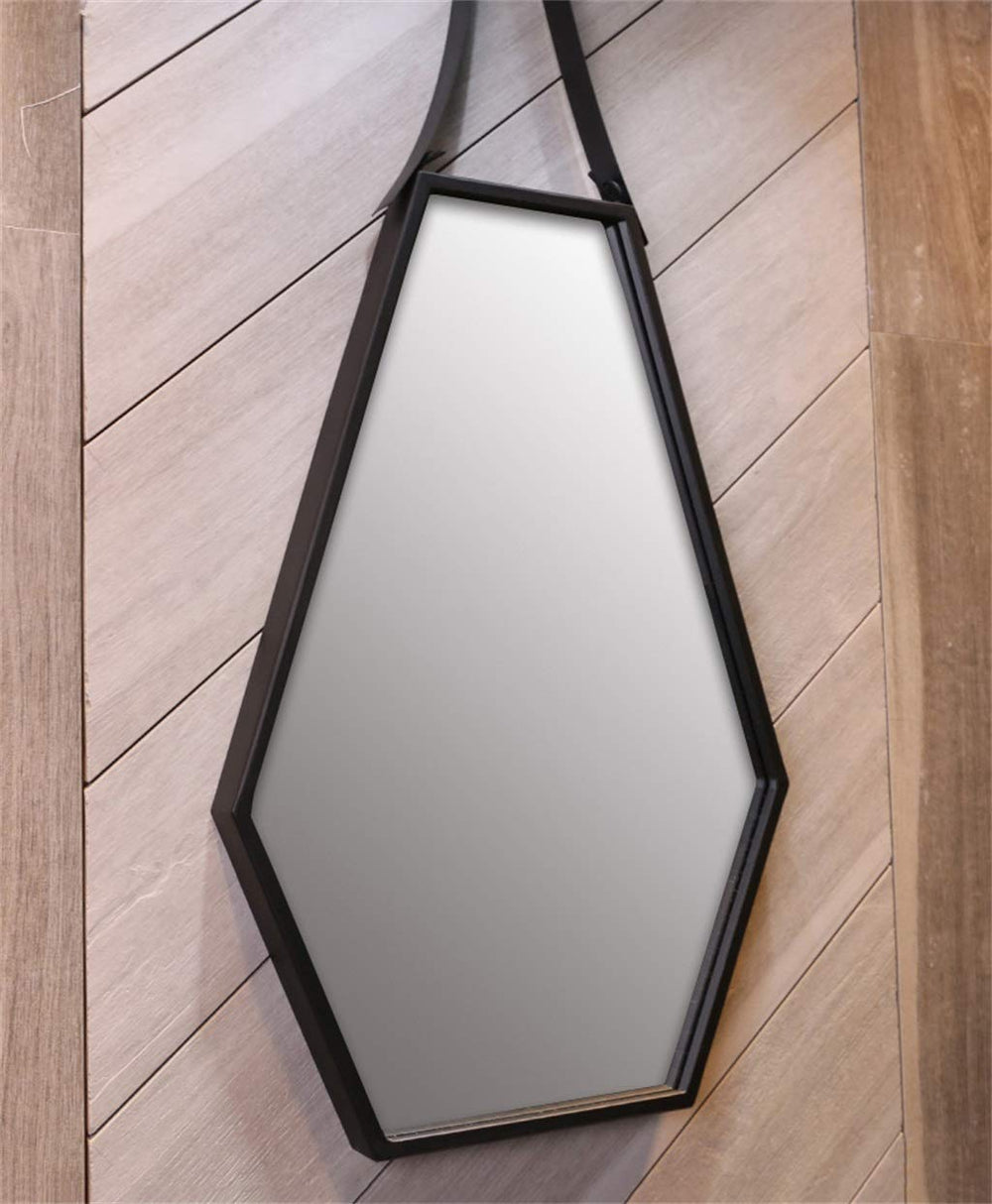 Wall - Mounted Mirrors Contemporary Hexagon Metal Mirror with Hanging Strap - From Where - 