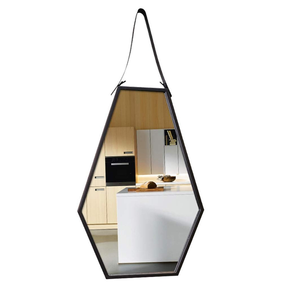 Wall - Mounted Mirrors Contemporary Hexagon Metal Mirror with Hanging Strap - From Where - 