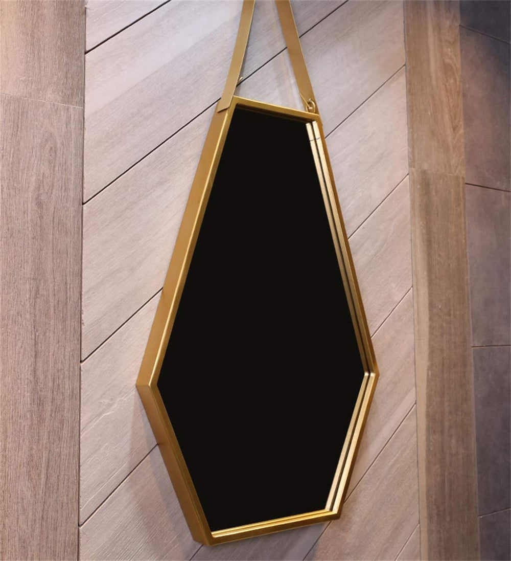 Wall - Mounted Mirrors Contemporary Hexagon Metal Mirror with Hanging Strap - From Where - 