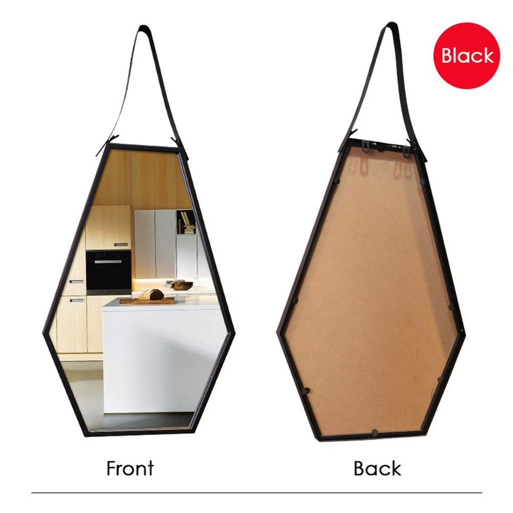 Wall - Mounted Mirrors Contemporary Hexagon Metal Mirror with Hanging Strap - From Where - 