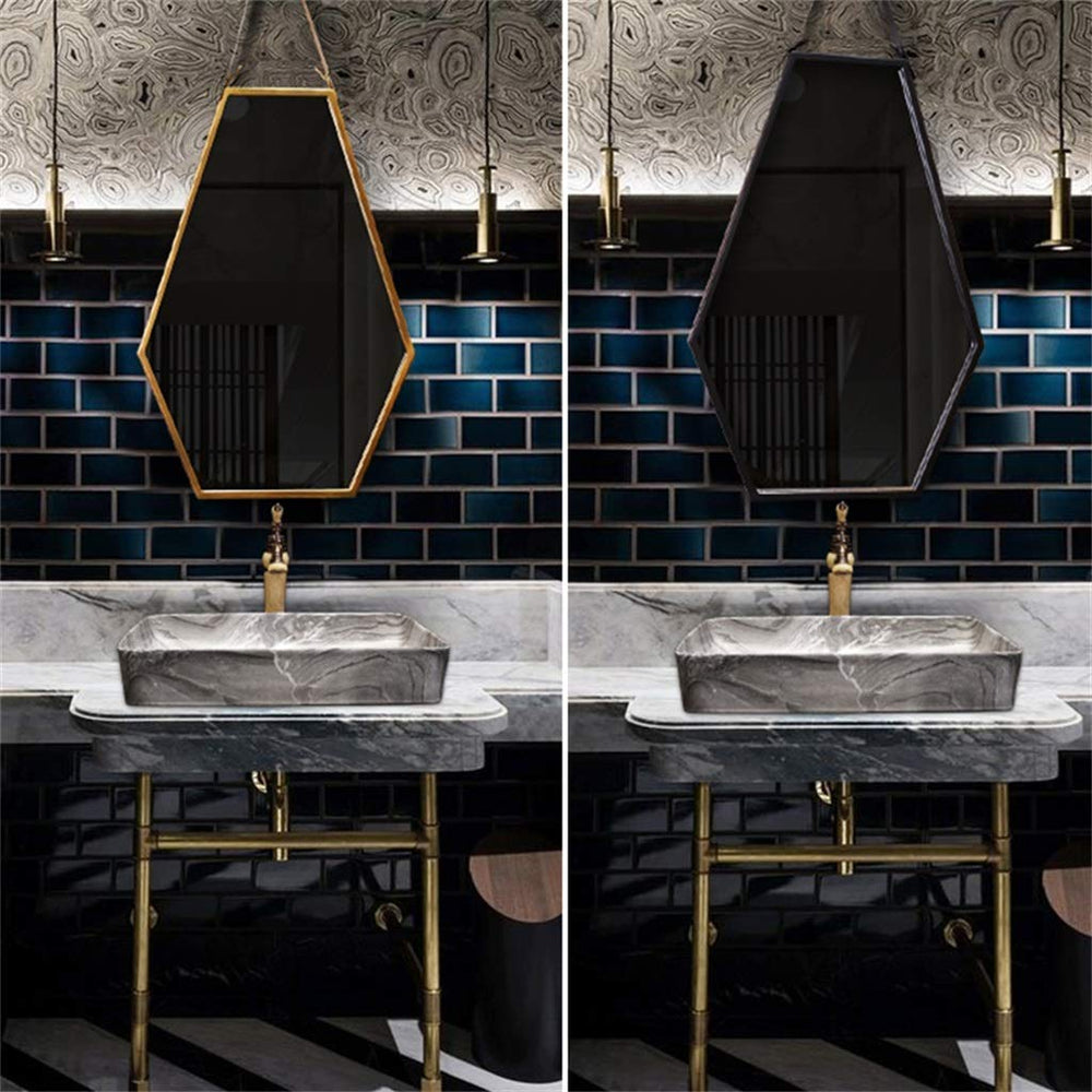 Wall - Mounted Mirrors Contemporary Hexagon Metal Mirror with Hanging Strap - From Where - 