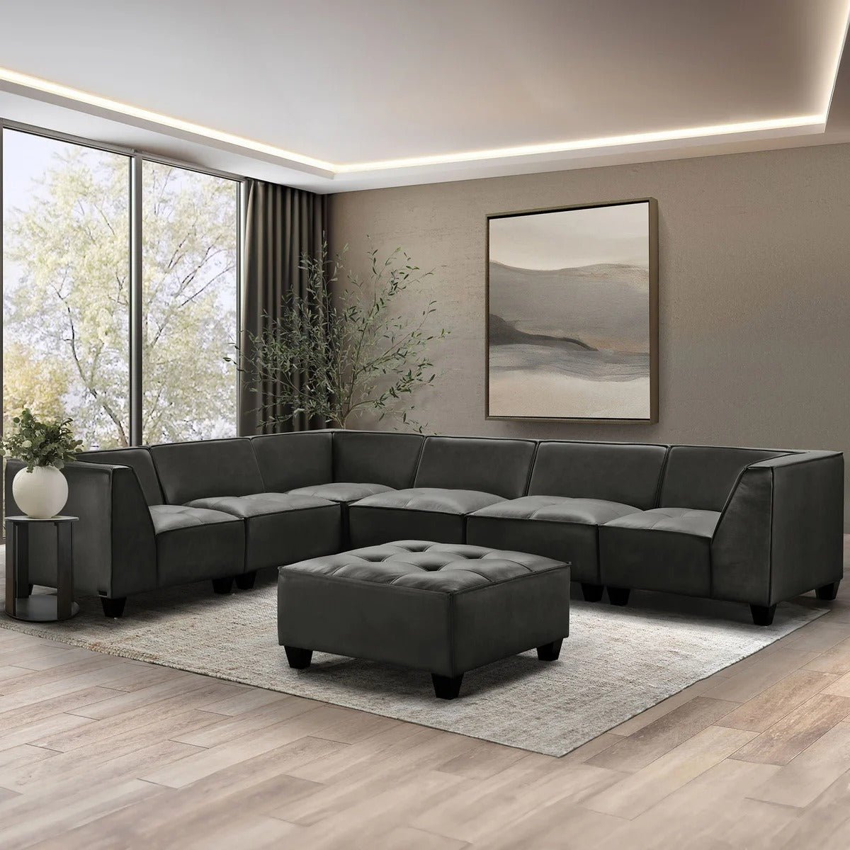 Wallingford 7 - Piece Leather Sectional - From Where - 