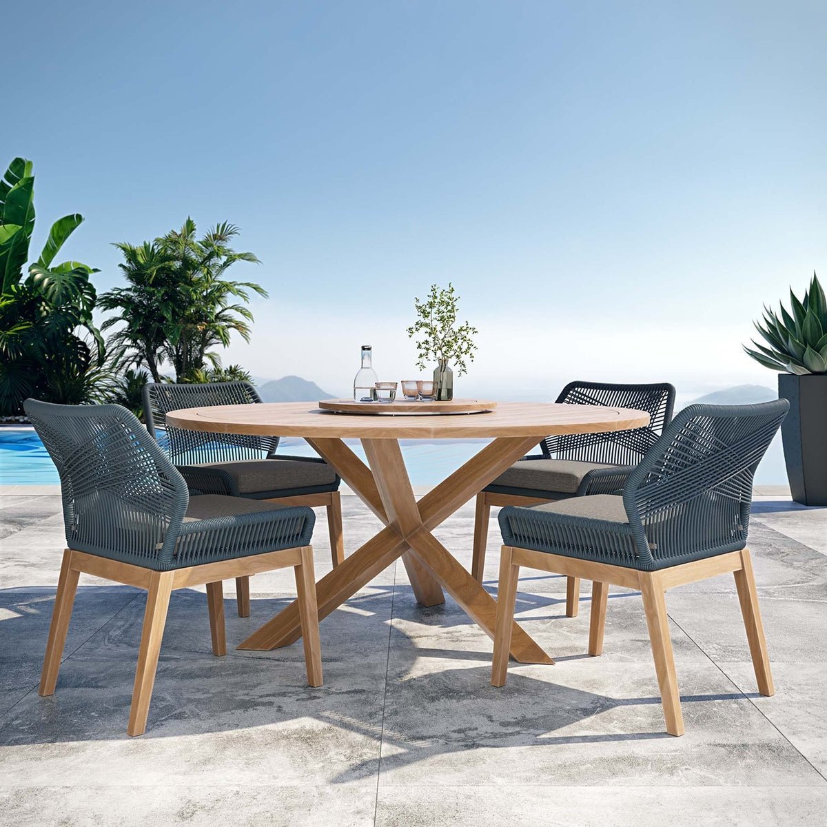 Wellspring 5 - Piece Outdoor Patio Teak Wood Dining Set - From Where Finds - 