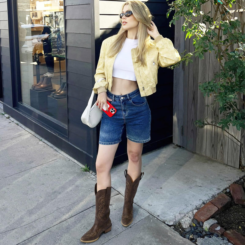 Western Cowgirl Boots with Chunky Heel Size 11 - From Where - 