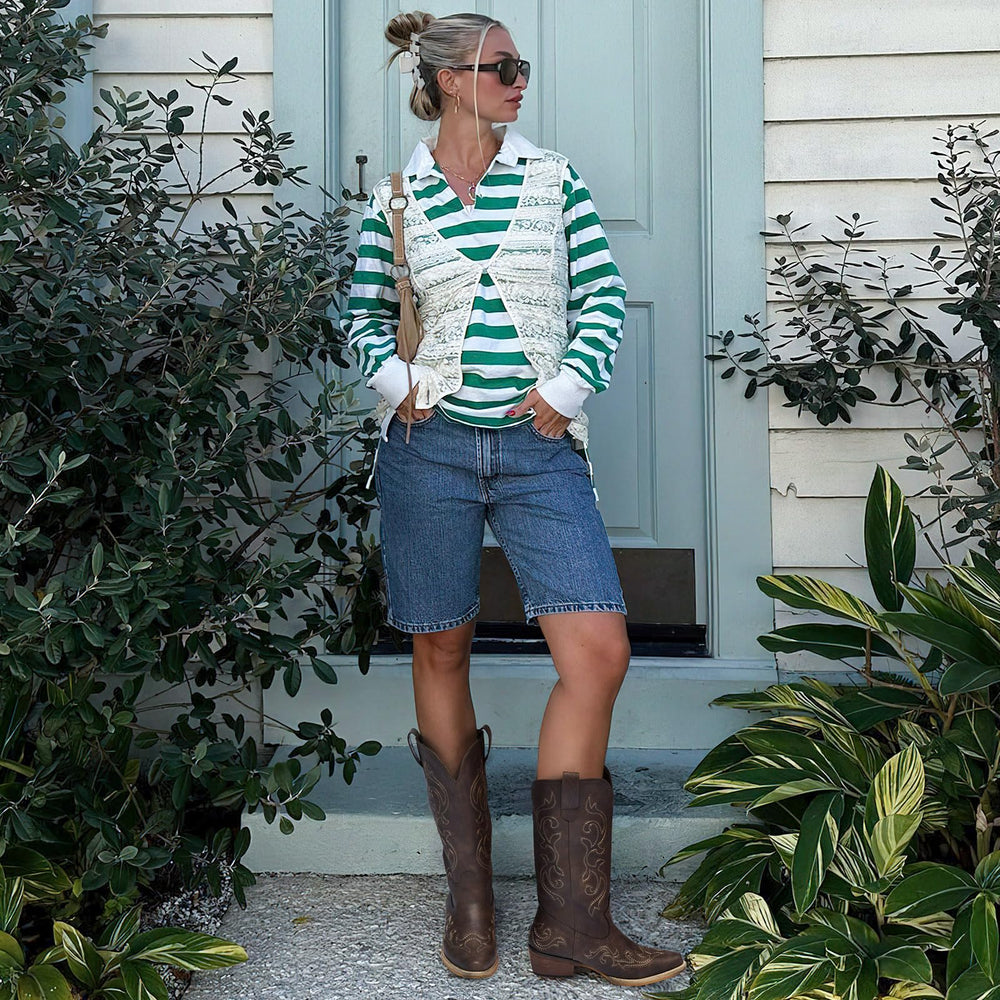 Western Cowgirl Boots with Chunky Heel Size 11 - From Where - 