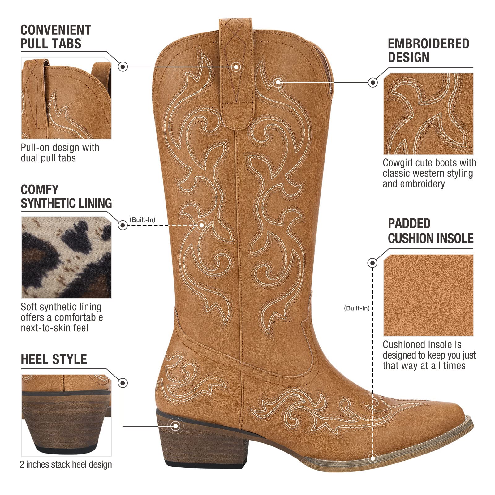 Western Cowgirl Boots with Chunky Heel Size 6 - From Where - 