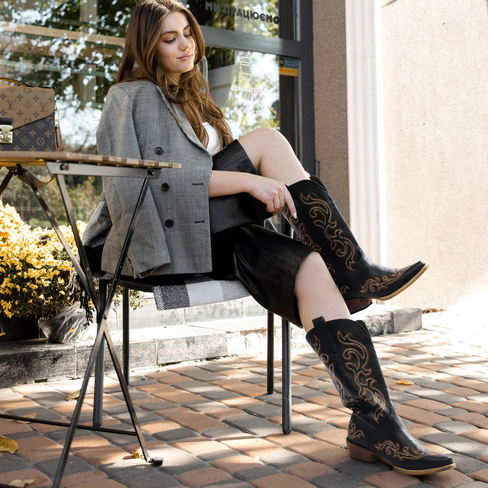 Western Cowgirl Boots with Chunky Heel Size 9 - From Where - 