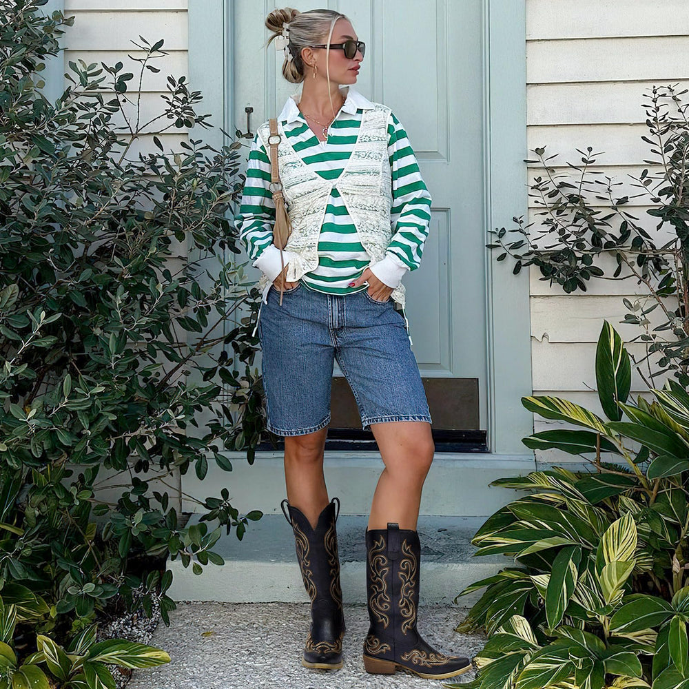 Western Cowgirl Boots with Chunky Heel Size 9 - From Where - 