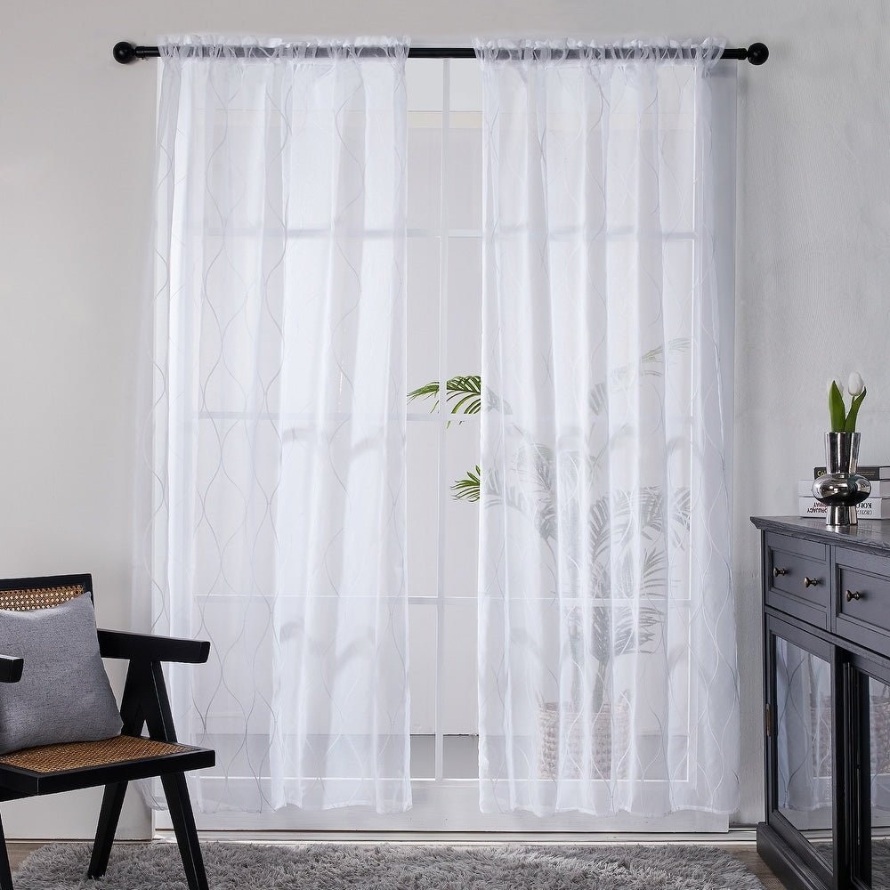 White Pattern Sheer Curtains 2 Panels - From Where - 