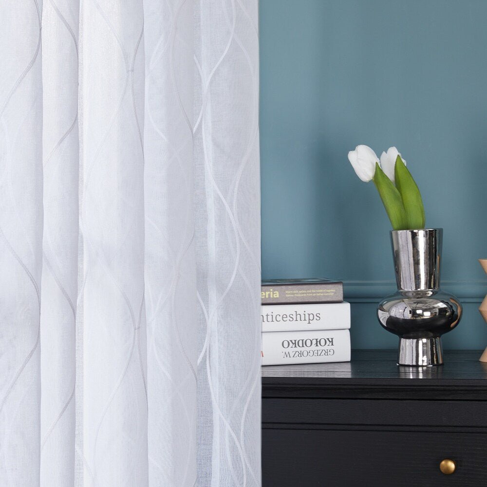 White Pattern Sheer Curtains 2 Panels - From Where - 