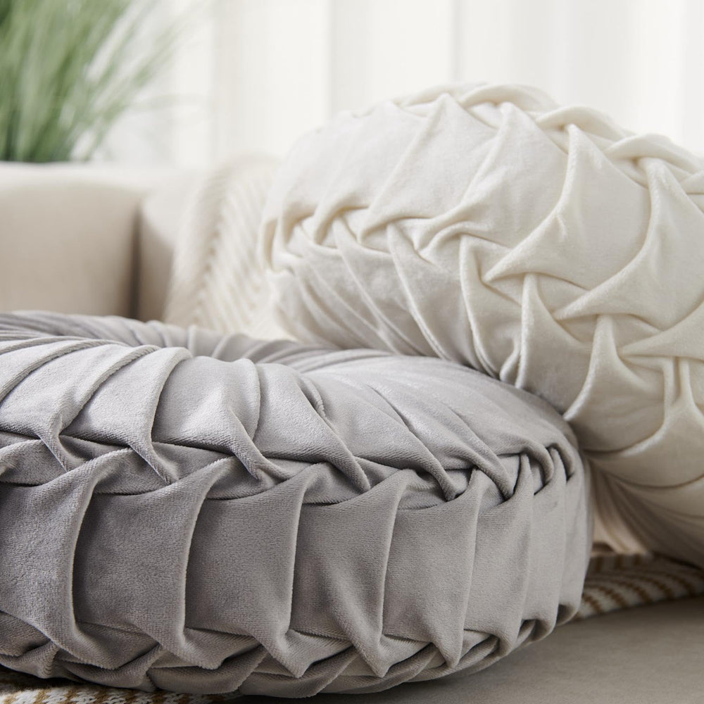 White Round Throw Pillow Velvet - From Where - 