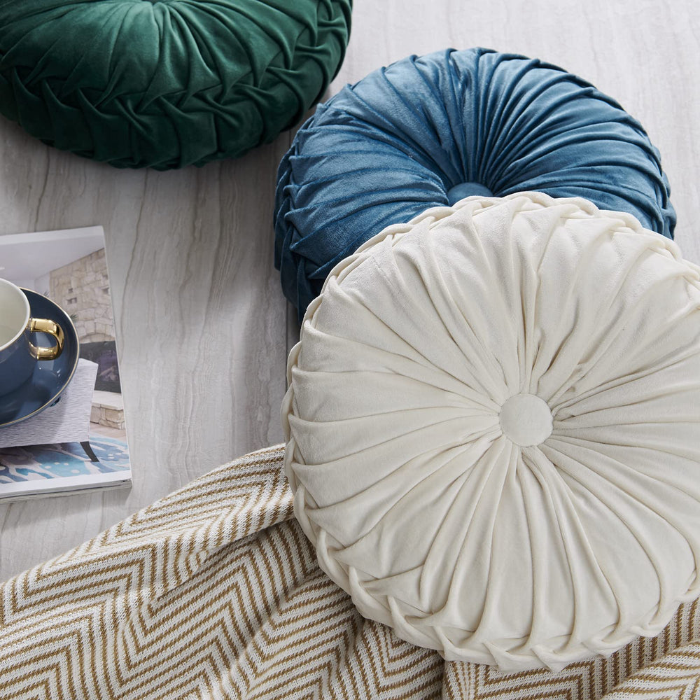 White Round Throw Pillow Velvet - From Where - 