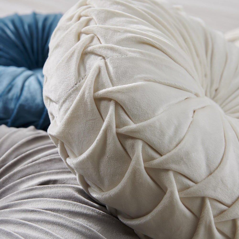 White Round Throw Pillow Velvet - From Where - 