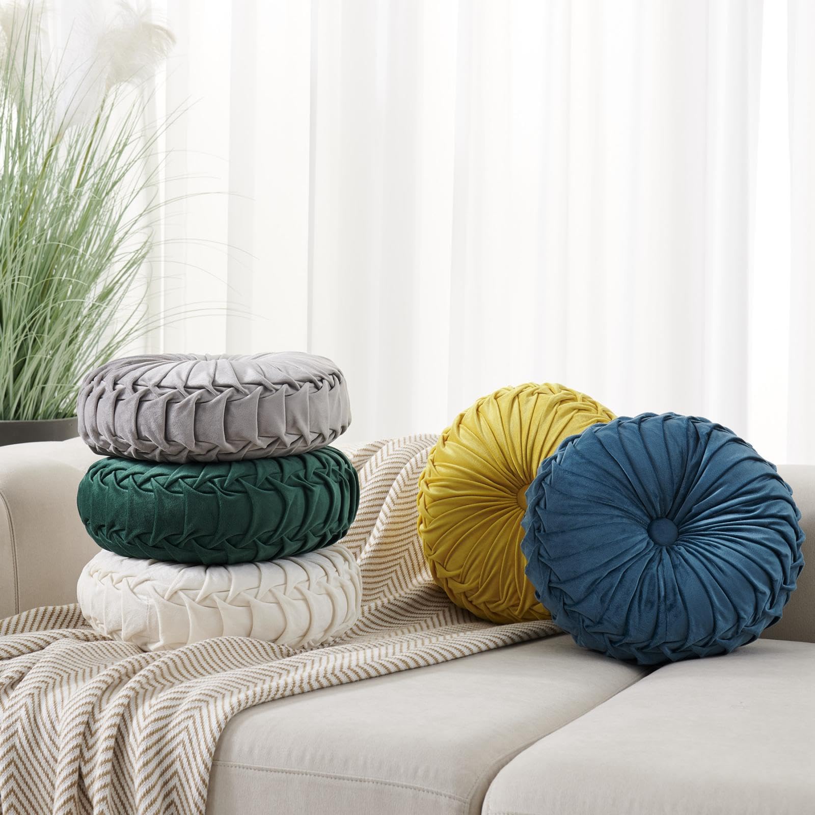 White Round Throw Pillow Velvet - From Where - 