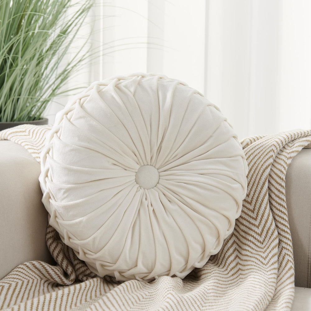White Round Throw Pillow Velvet - From Where - 