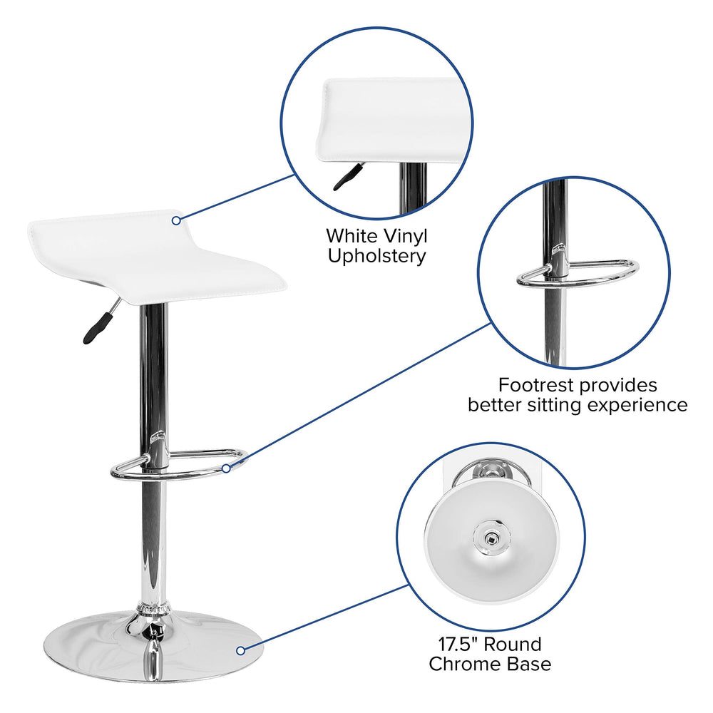 White Vinyl Adjustable Height Barstool - From Where - 