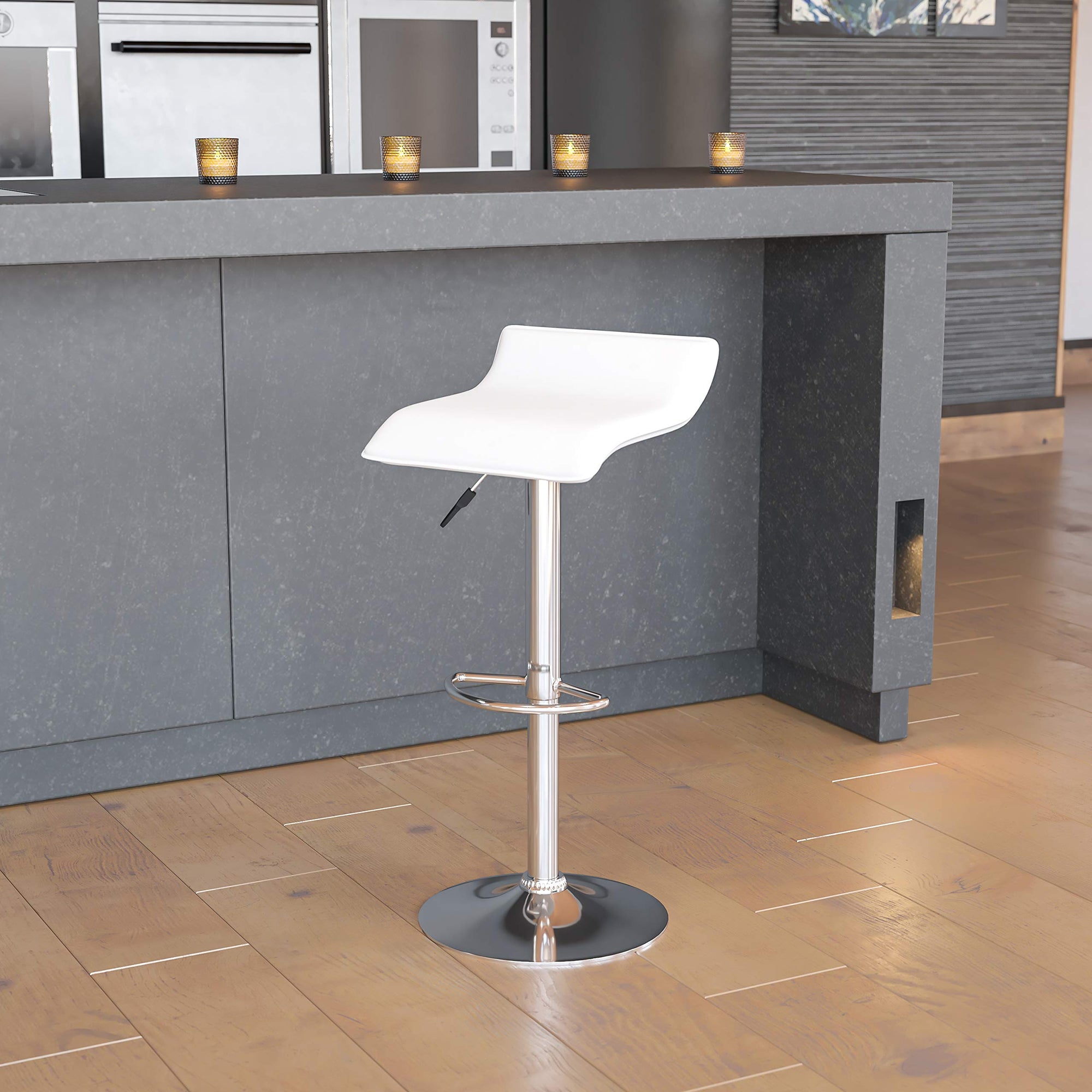 White Vinyl Adjustable Height Barstool - From Where - 