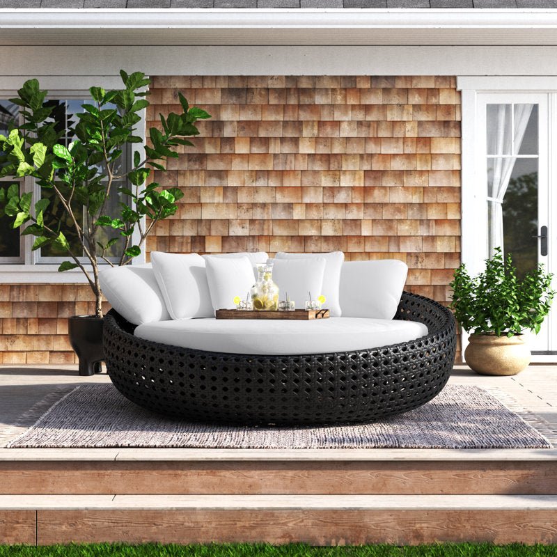 Wide Outdoor Wicker Patio Daybed with Sunbrella Cushions - From Where - 