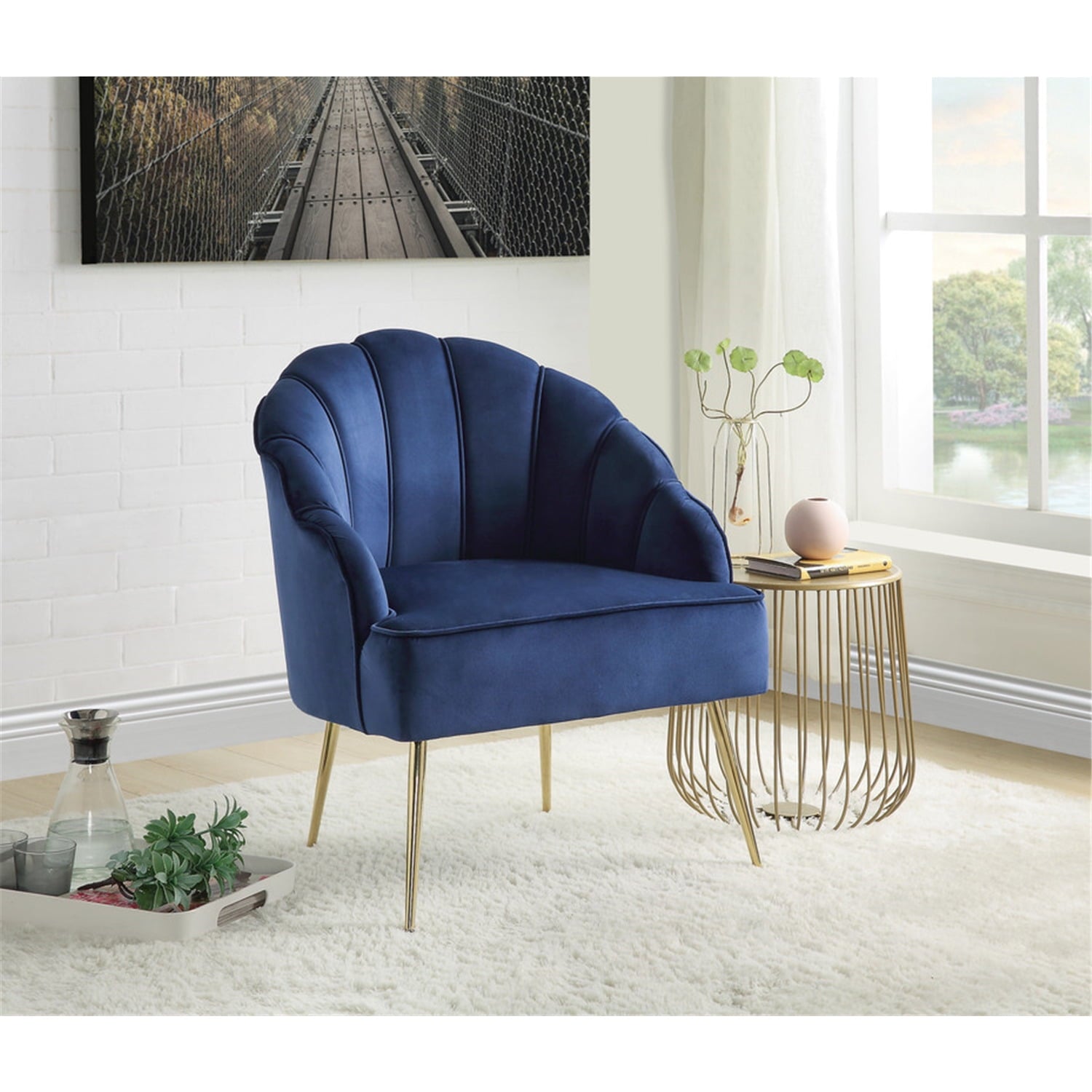 Wingback Accent Arm Chair with Metal Legs in Blue - From Where - 