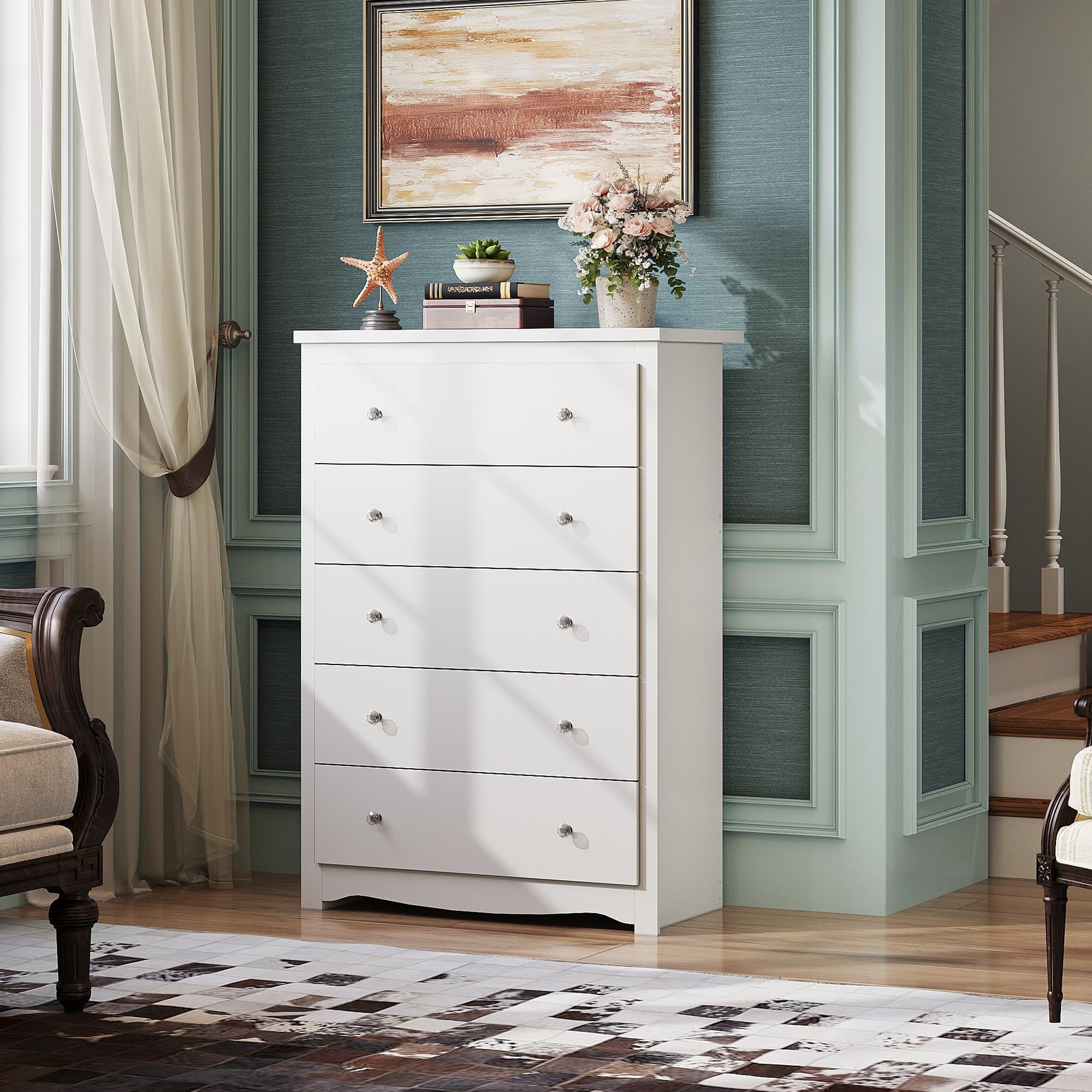 WLIVE White 5 Drawer Wood Dresser - From Where Finds - 