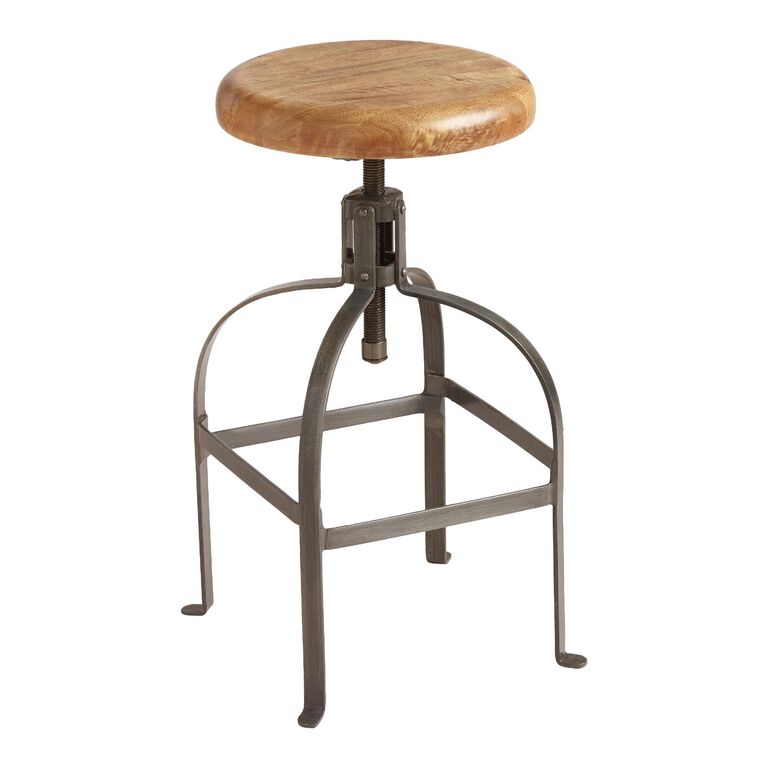 Wood and Metal Adjustable Swivel Stool - From Where - 