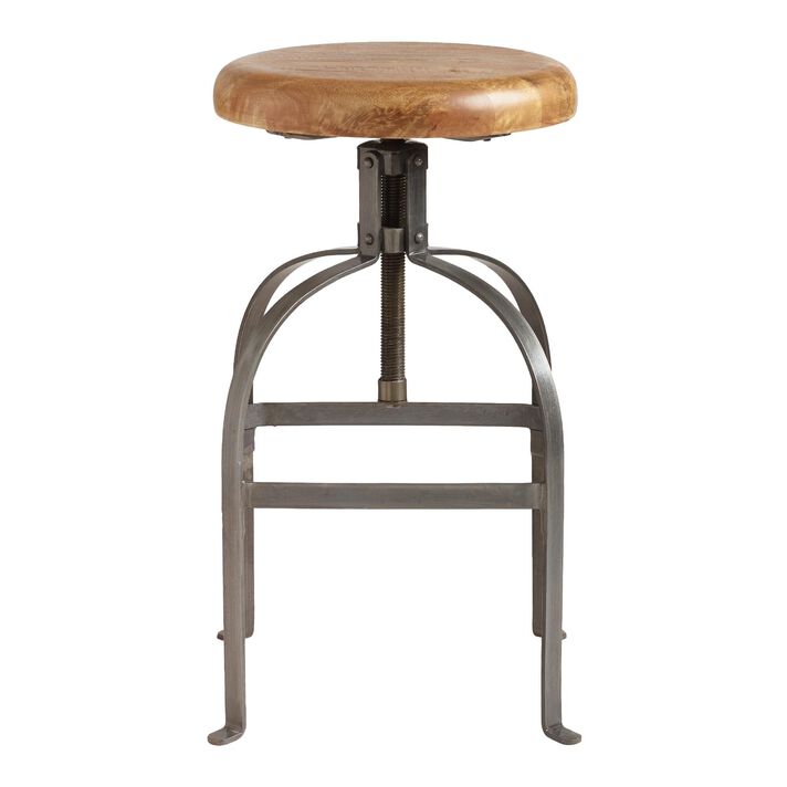 Wood and Metal Adjustable Swivel Stool - From Where - 