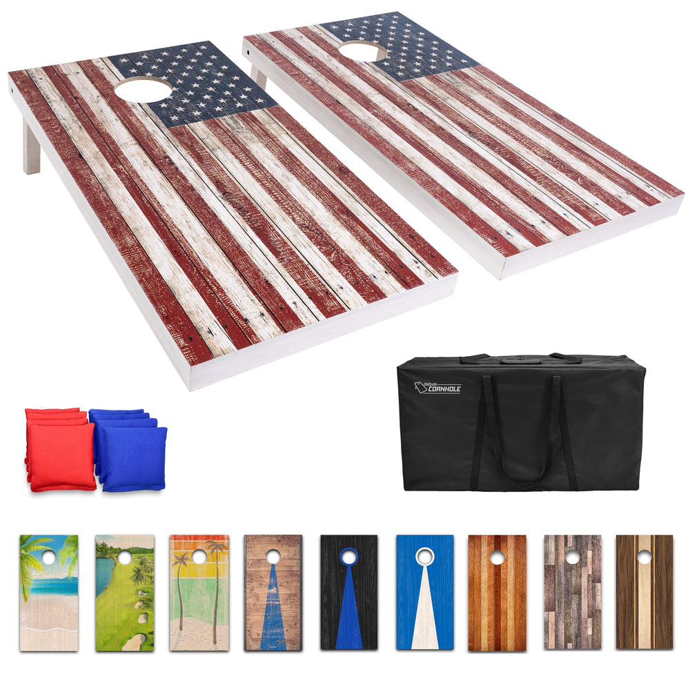 Wood Cornhole Set - Vintage Wood Designs - American Flag - From Where - 
