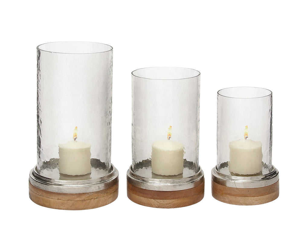 Wood Hurricane Lamp Pillar with Glass Candle Holders - From Where - 