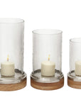 Wood Hurricane Lamp Pillar with Glass Candle Holders - From Where - 
