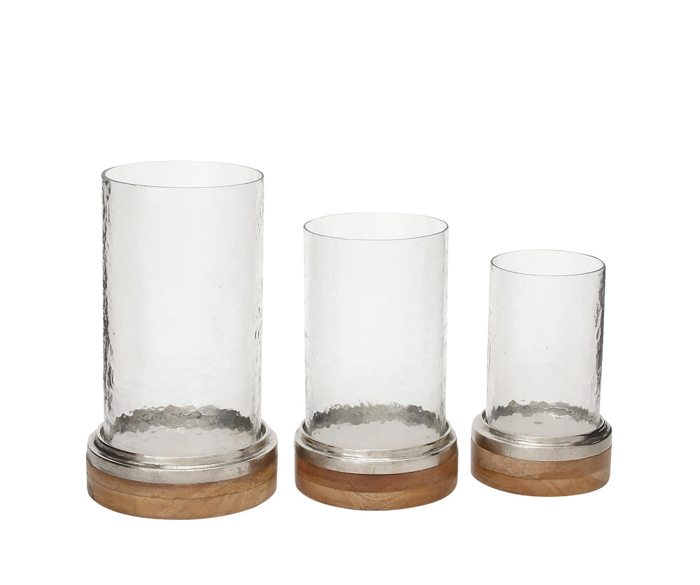 Wood Hurricane Lamp Pillar with Glass Candle Holders - From Where - 