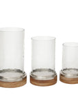 Wood Hurricane Lamp Pillar with Glass Candle Holders - From Where - 