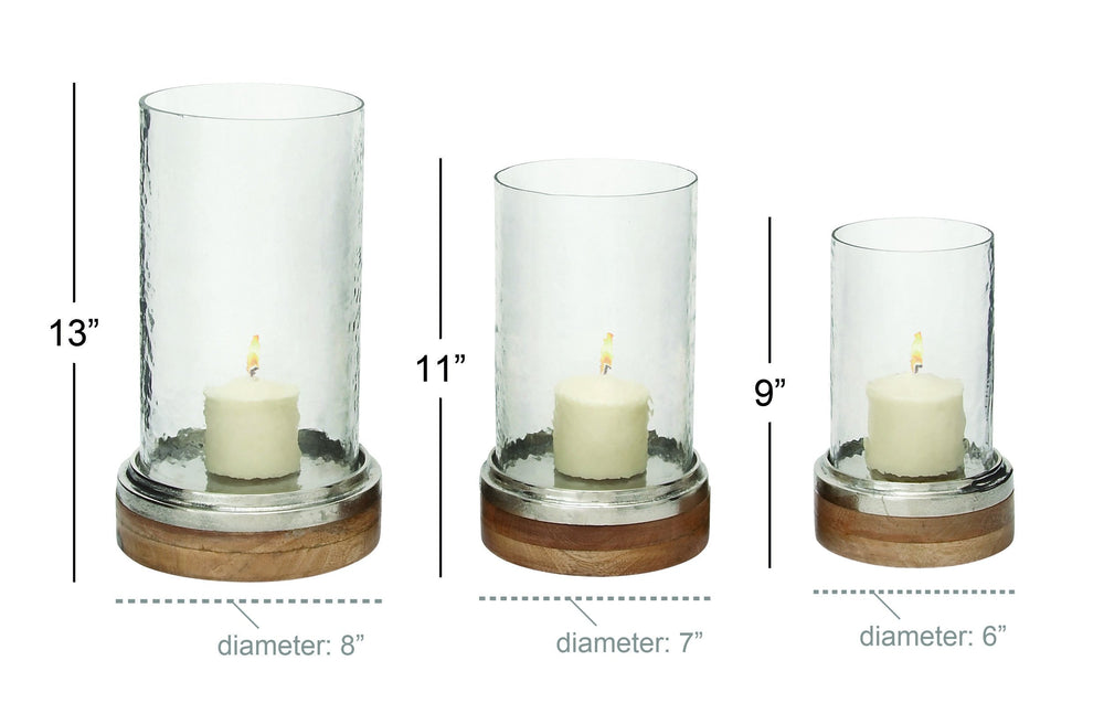 Wood Hurricane Lamp Pillar with Glass Candle Holders - From Where - 