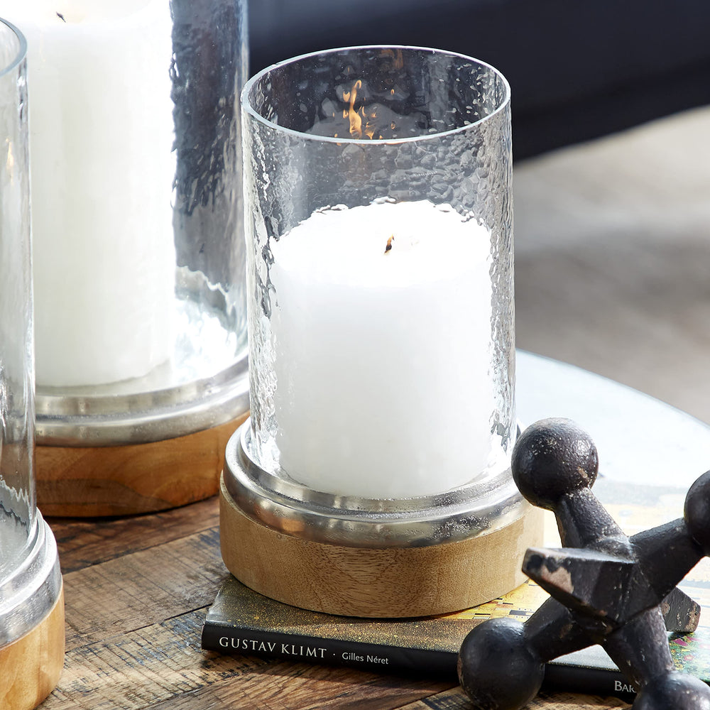 Wood Hurricane Lamp Pillar with Glass Candle Holders - From Where - 