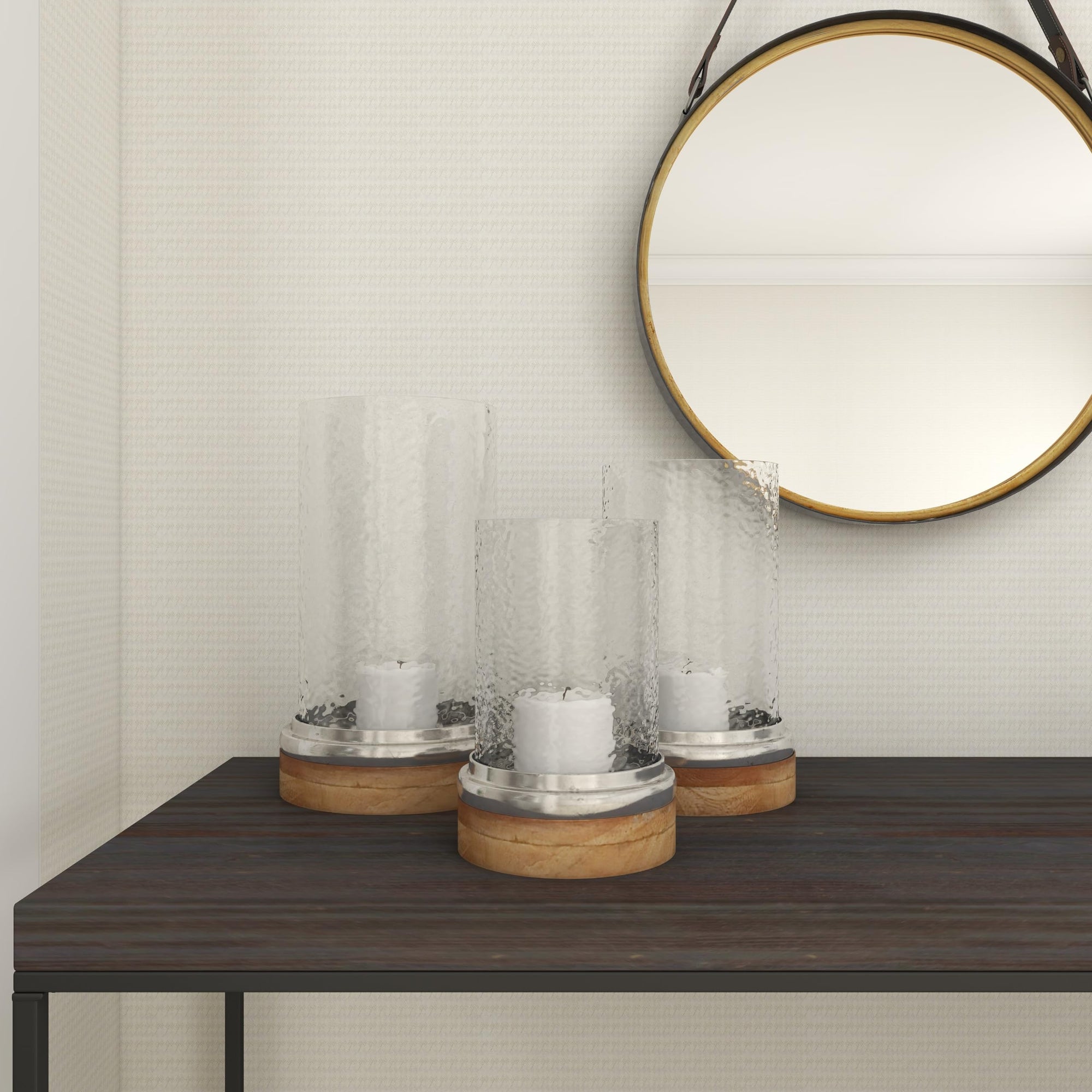 Wood Hurricane Lamp Pillar with Glass Candle Holders - From Where - 