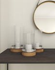 Wood Hurricane Lamp Pillar with Glass Candle Holders - From Where - 