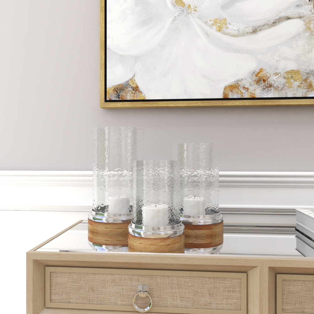 Wood Hurricane Lamp Pillar with Glass Candle Holders - From Where - 