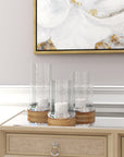Wood Hurricane Lamp Pillar with Glass Candle Holders - From Where - 