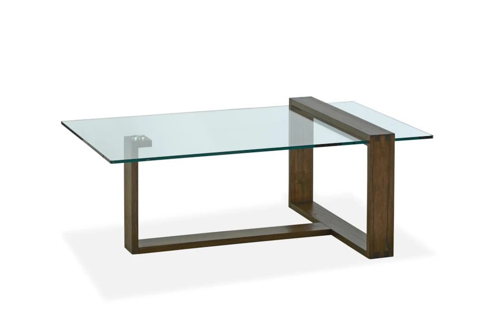 Wood Rectangle Glass Coffee Table - From Where - 