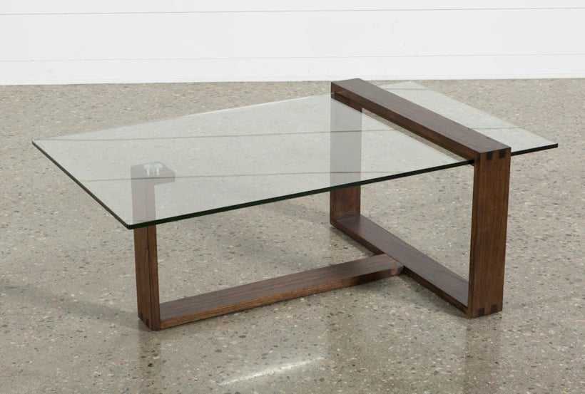 Wood Rectangle Glass Coffee Table - From Where - 
