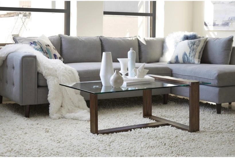 Wood Rectangle Glass Coffee Table - From Where - 