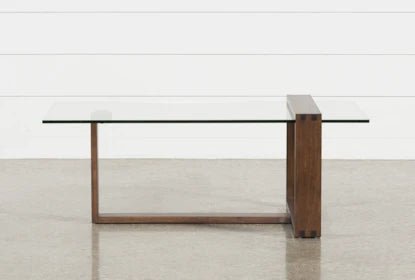 Wood Rectangle Glass Coffee Table - From Where - 