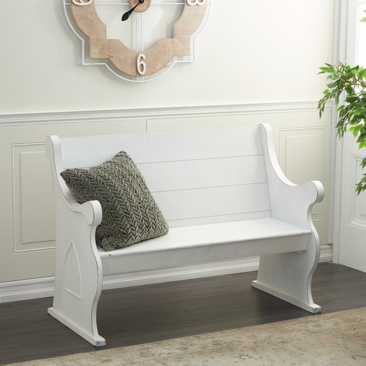 Wood Storage Bench with Scrolled Armrests - From Where - 