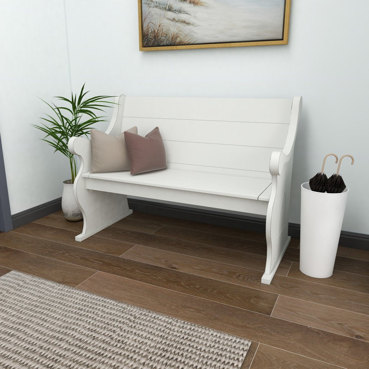 Wood Storage Bench with Scrolled Armrests - From Where - 